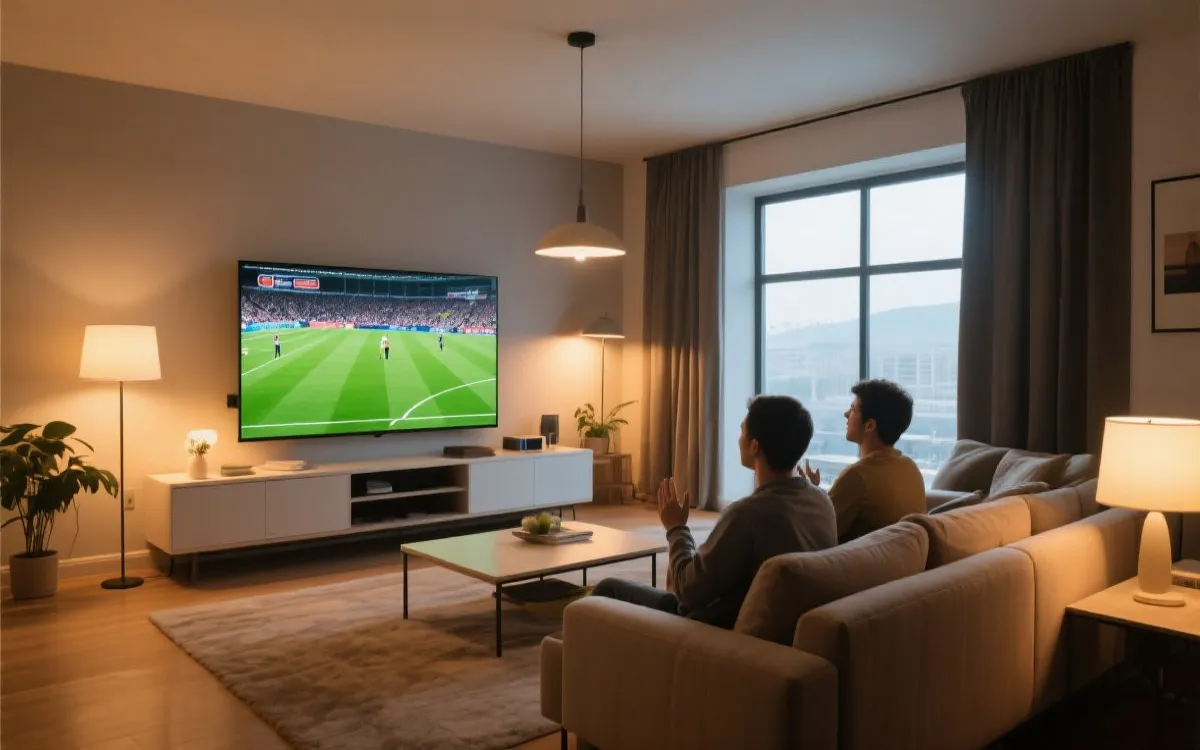 电视大屏观看足球赛事示意图